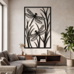 Premium Dragonfly Metal Wall Art - Geometric Reed Silhouette Wall Decor