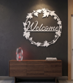 Elegant Circular Leaf Wreath "Welcome" Metal Wall Art – CNC Laser Cut Home Entrance Decor - Image 2