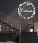 Elegant Circular Leaf Wreath "Welcome" Metal Wall Art – CNC Laser Cut Home Entrance Decor - Image 4