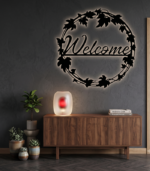 Elegant Circular Leaf Wreath "Welcome" Metal Wall Art – CNC Laser Cut Home Entrance Decor - Image 3
