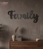 “Family” Script Metal Wall Art – Modern Geometric Framed Home Decor