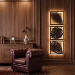 Tropical Monstera and Palm Leaf 3-Piece Backlit Metal Wall Art Set by Laser Prime